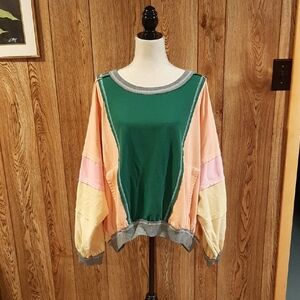 BiBi Green, Orange, Pink, Yellow, and Grey Color-Blocked Sweatshirt (XL)